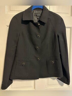 Talbots Black Wool-Blend Button Front Peacoat